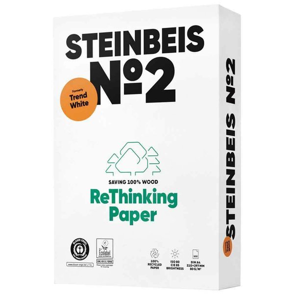 KOPIERPAPIER Recycling STEINBEIS No. 2    10.000 Blatt = 20 Päckchen A4 80g weiß - € 4,90/Päckchen