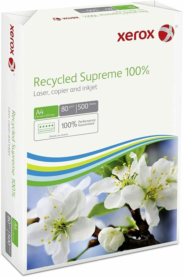 KOPIERPAPIER Recycling XEROX Recycled Supreme 5.000 Blatt = 10 Pack A4 80g weiß - € 9,20/Päckchen