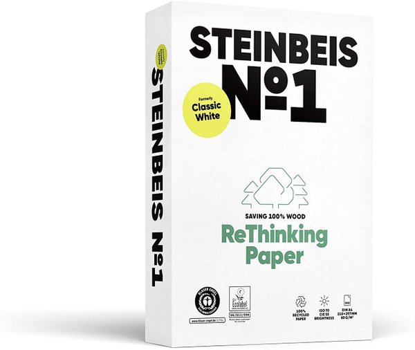 KOPIERPAPIER Recycling STEINBEIS No. 1   10.000 Blatt A4 80g weiß - nur € 4,80/Päckchen