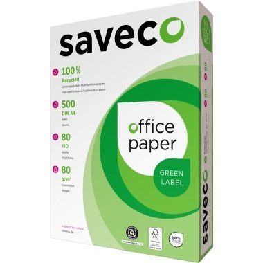 KOPIERPAPIER Recycling SAVECO GREEN LABEL 10.000 Blatt = 20 Päckchen A4 80g weiß - € 3,95/Päckchen